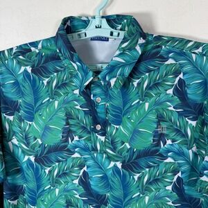 HRESKI Polo Shirt Mens 2XL Blue Golf Performance Floral Print AOP Stretch